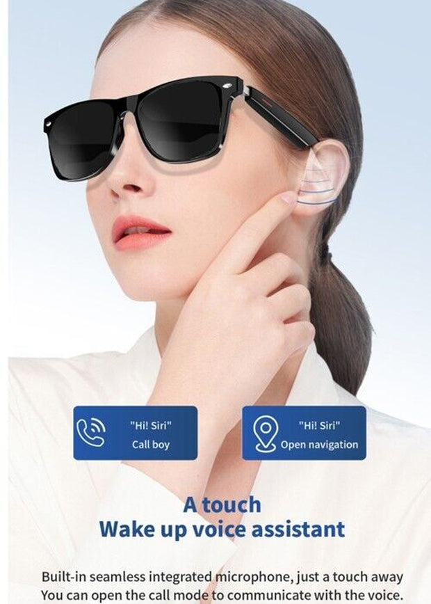 Bluetooth Glasses Men , Sunglasses Voice Control Open Ear Listen to Music Calls