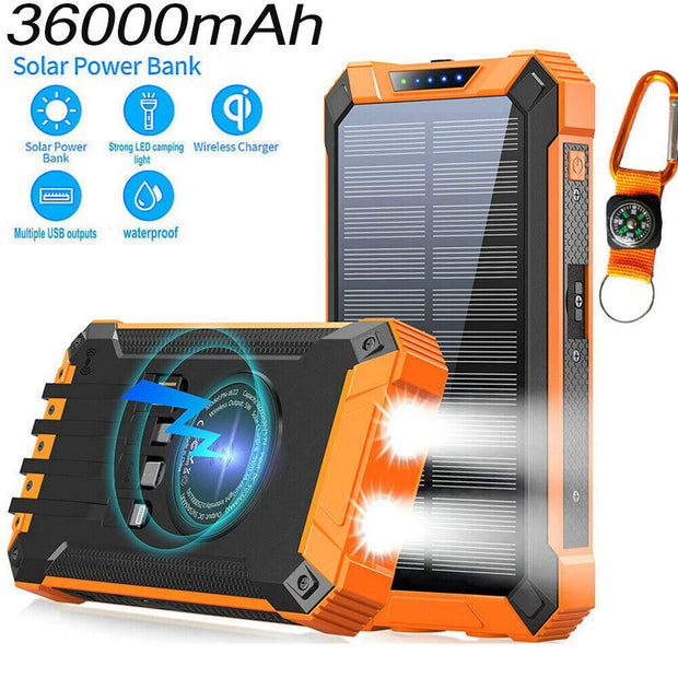 Portable External Solar Power Bank 4 USB Battery Charger for Phone with LED