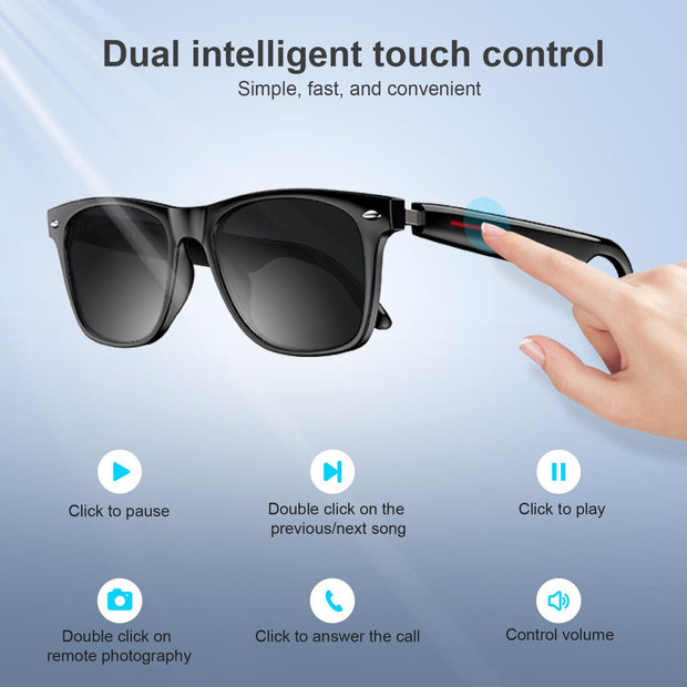 Bluetooth Glasses Men , Sunglasses Voice Control Open Ear Listen to Music Calls