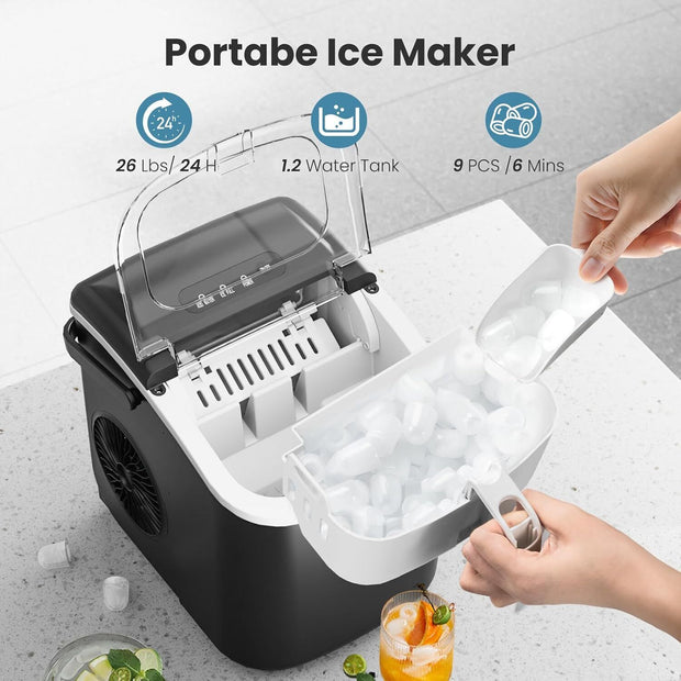 26Lbs/24H Ice Makers Countertop with Self-Cleaning 9 Ice Cubes Ready in 6 Mins