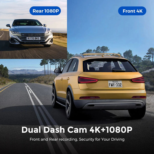  Dual 4K Dash Cam Built-In GPS Wifi Night Vision Front Rear and inside Car Camera