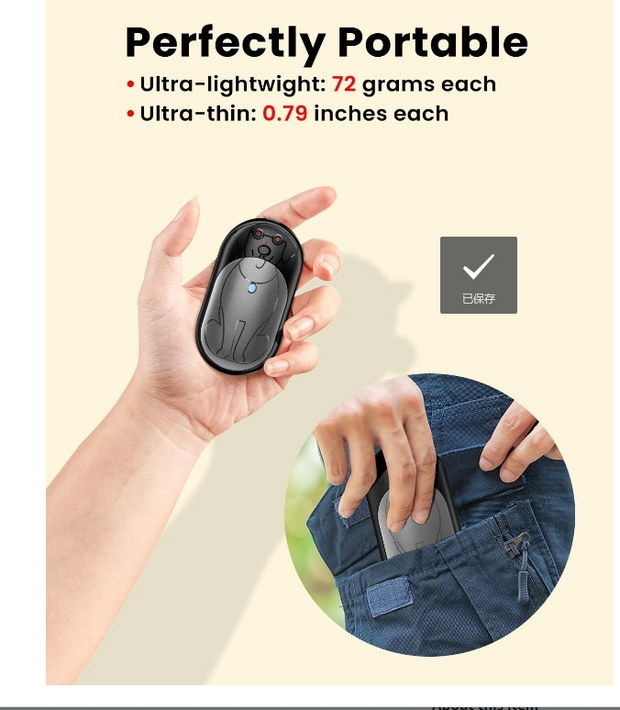 Hand Warmers Rechargeable Portable Electric Hand Warmers Reusable USB 2pack