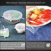 6 PCS Silicon Reusable Stretch Lids Food Bowl Containers Dishes Covers