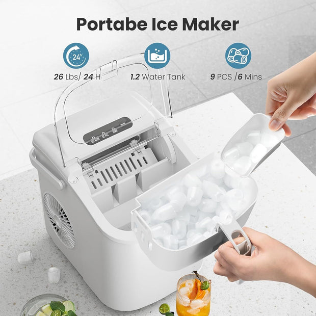 26Lbs/24H Ice Makers Countertop with Self-Cleaning 9 Ice Cubes Ready in 6 Mins