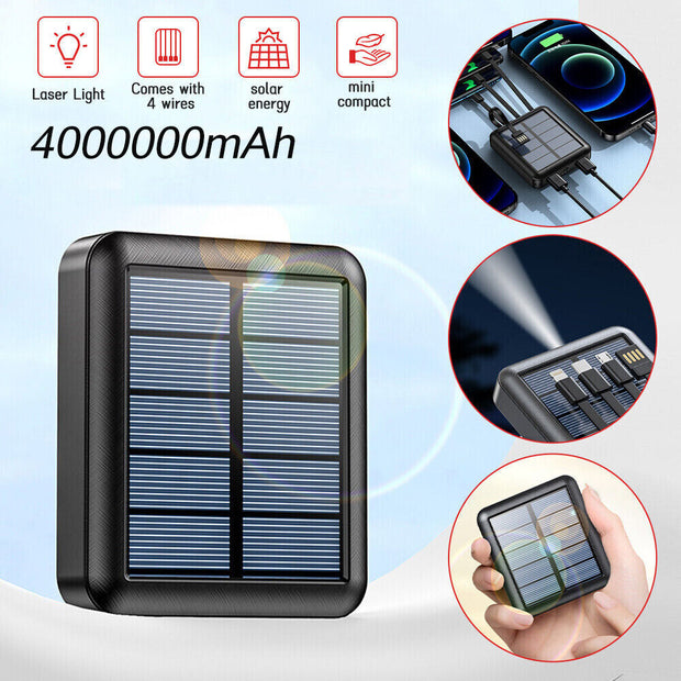 Portable External Solar Power Bank 4 USB Battery Charger for Phone with LED