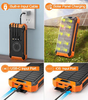 Portable External Solar Power Bank 4 USB Battery Charger for Phone with LED