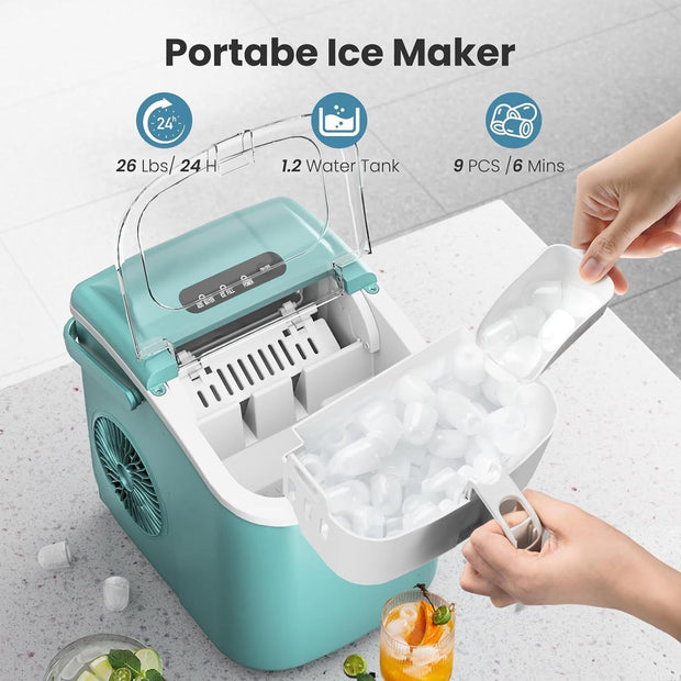 26Lbs/24H Ice Makers Countertop with Self-Cleaning 9 Ice Cubes Ready in 6 Mins