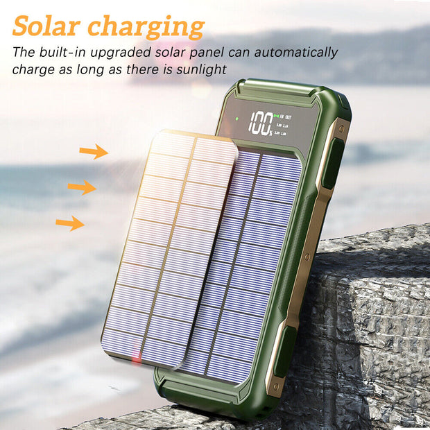 Portable External Solar Power Bank 4 USB Battery Charger for Phone with LED