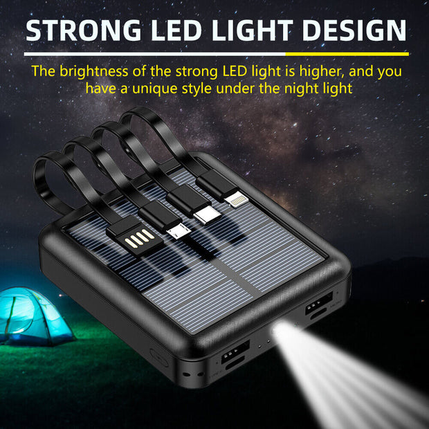 Portable External Solar Power Bank 4 USB Battery Charger for Phone with LED